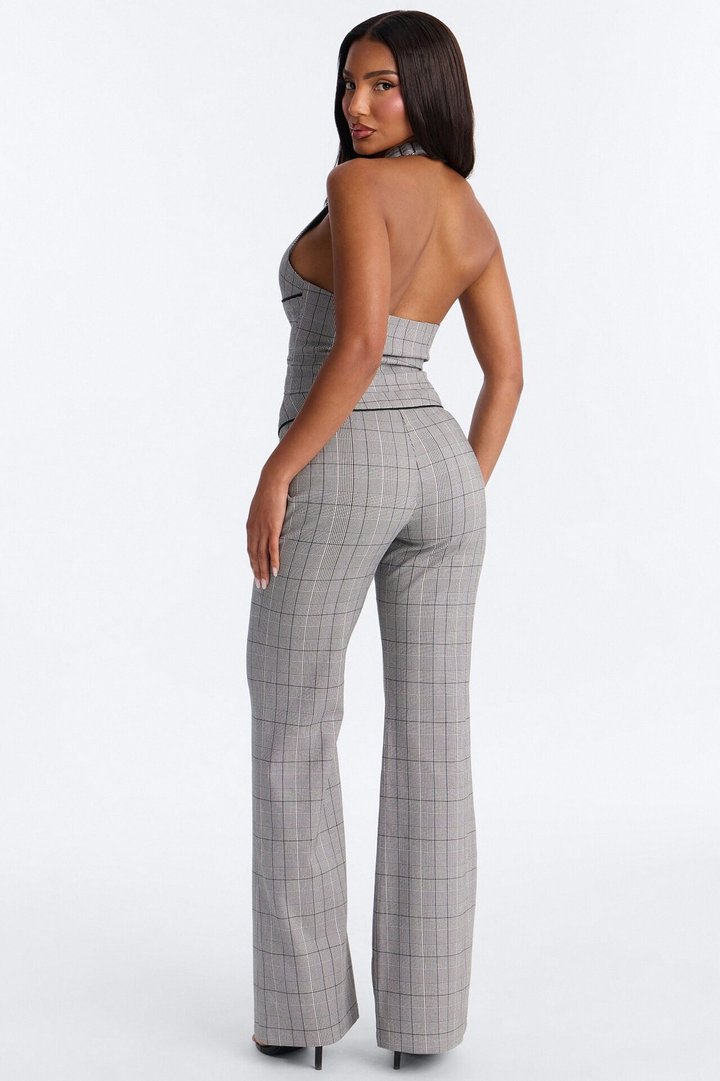In The Office Plaid Halter Top Pant Set - Black/White