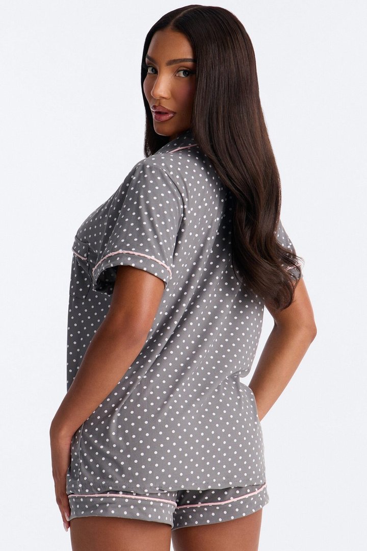 Pretty In Polka Dots 2pc PJ Short Set - Grey/combo