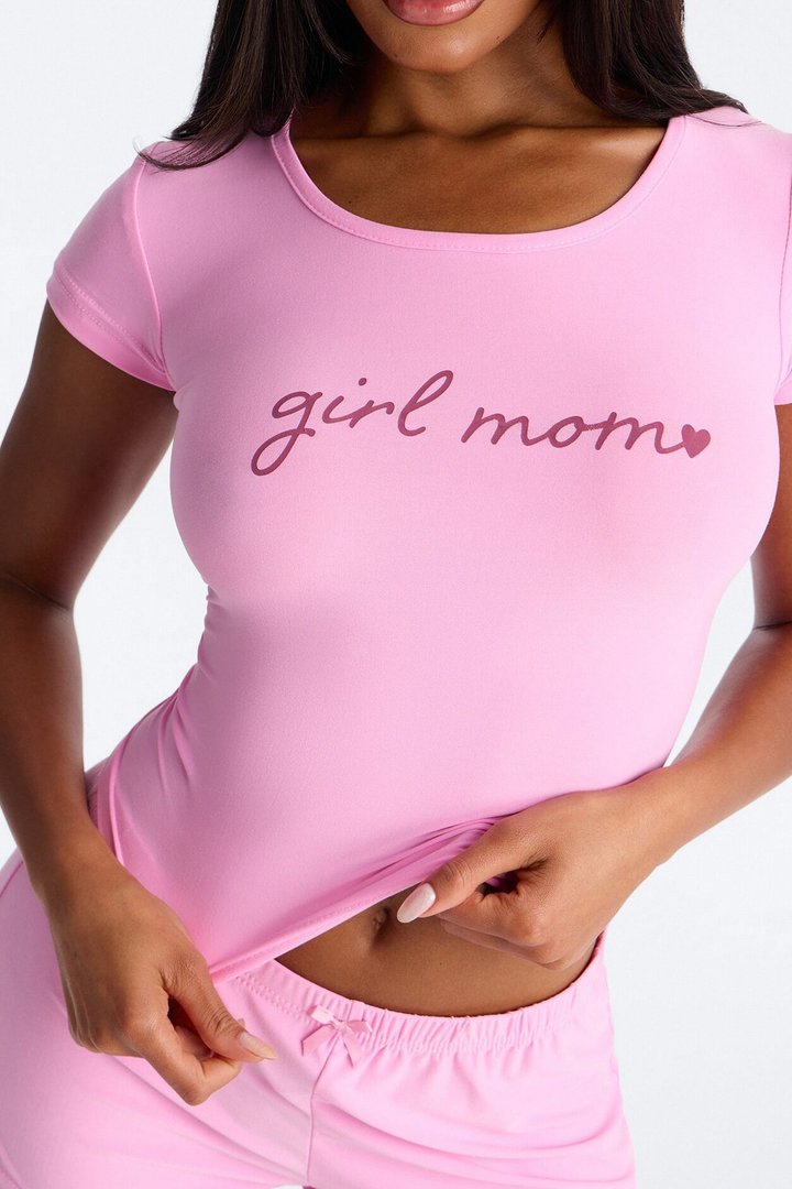Girl Mom Cropped PJ Short Set - Pink