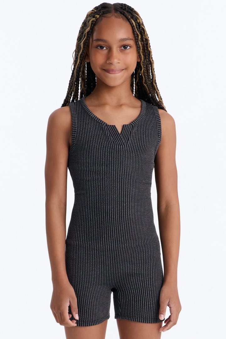 Mini Leanne Ribbed Romper - Black