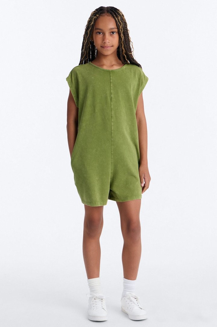 Mini The Washed Cap Sleeve Romper - Sage