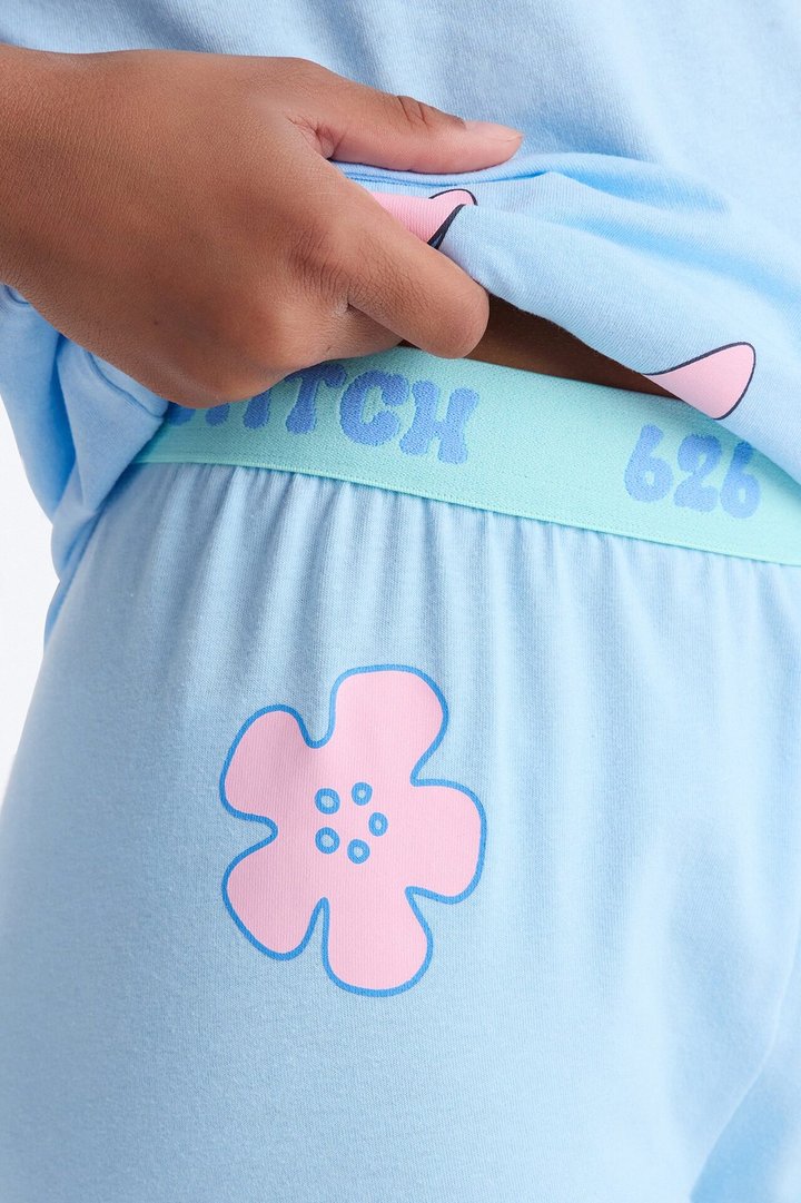 Mini Stitch Ohana Means Family Bike Short Set - Blue