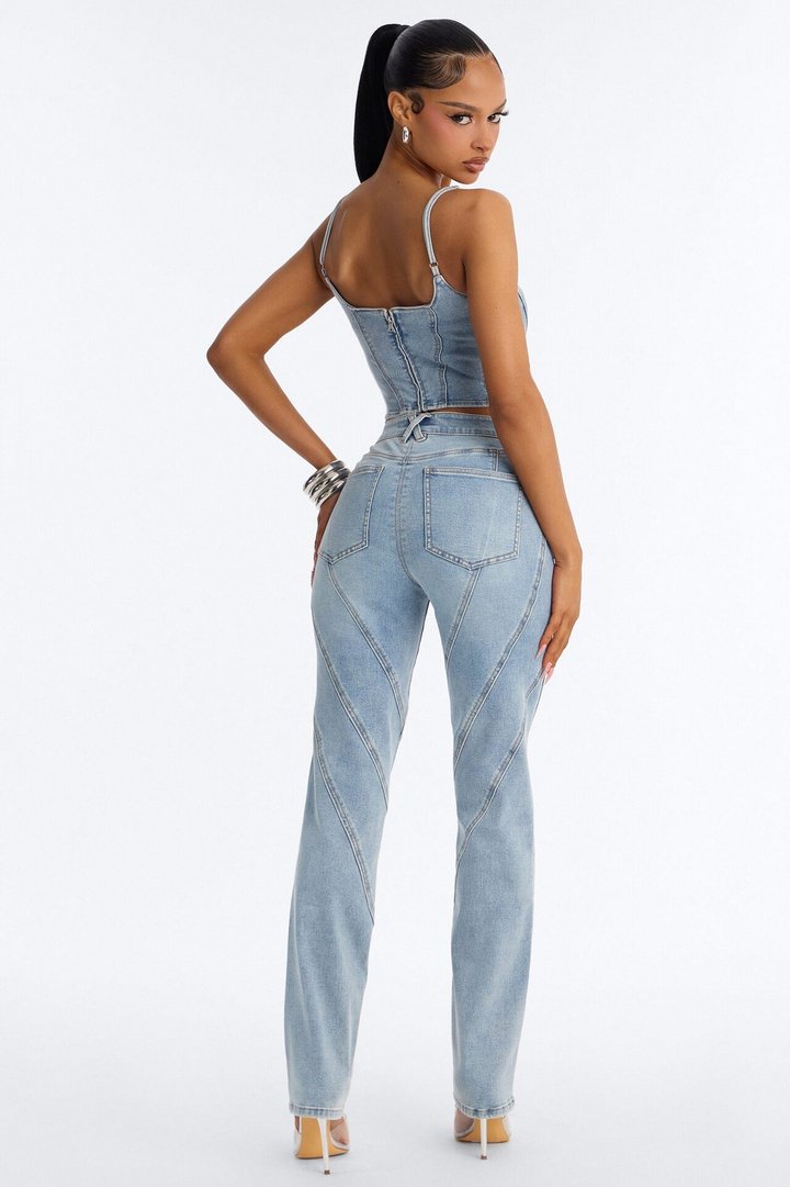 Metro Muse Denim Pant Set - Light Wash