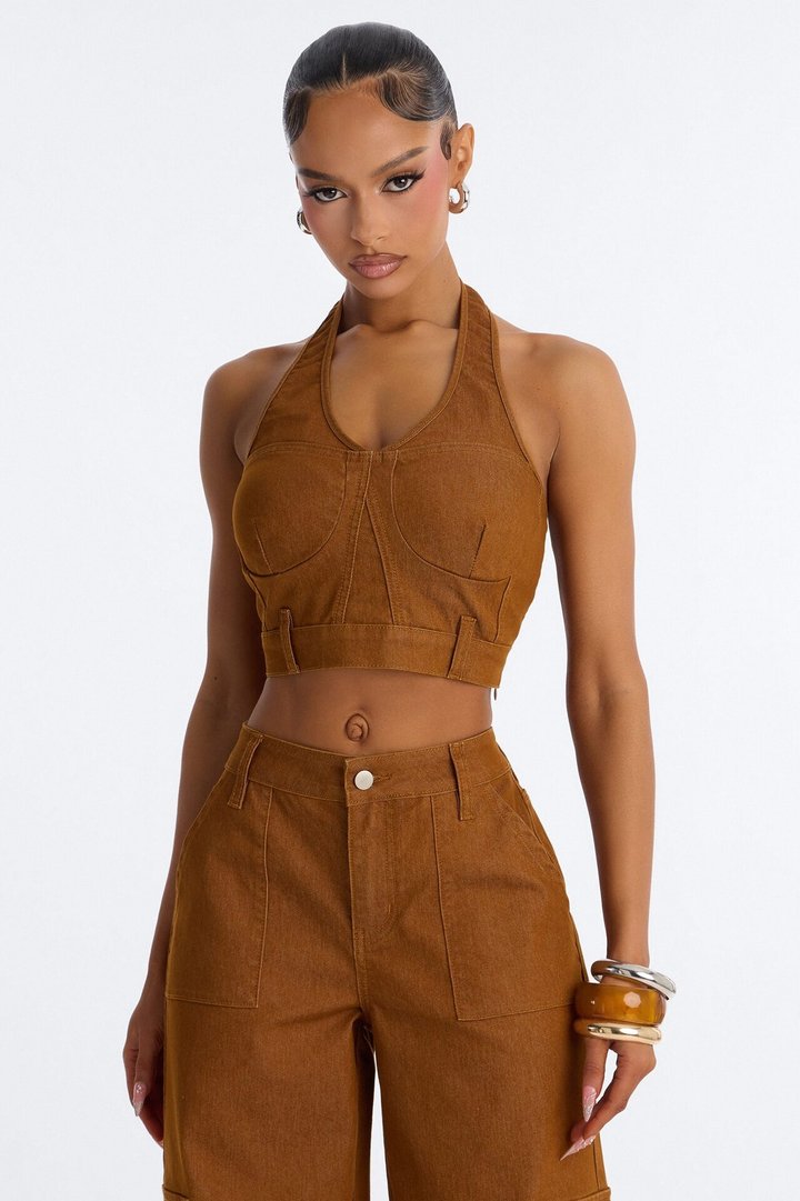 Kenia Halter Cargo Pant Set - Brown