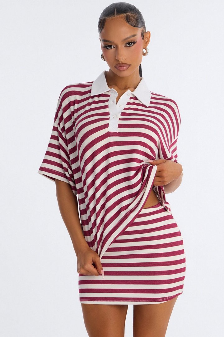 Steph Striped Skirt Set - Wine/combo