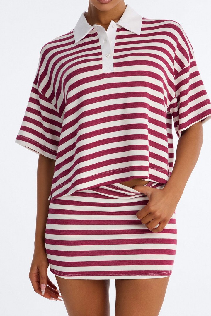 Steph Striped Skirt Set - Wine/combo