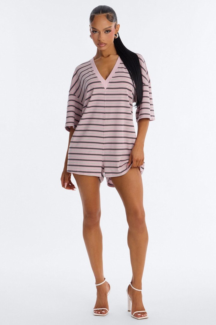 Throw Her On Striped Romper - Pink