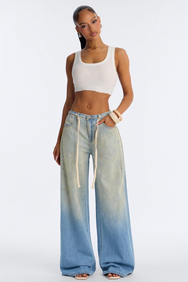 Rock The Boat Drawstring Baggy Jeans - Vintage Wash