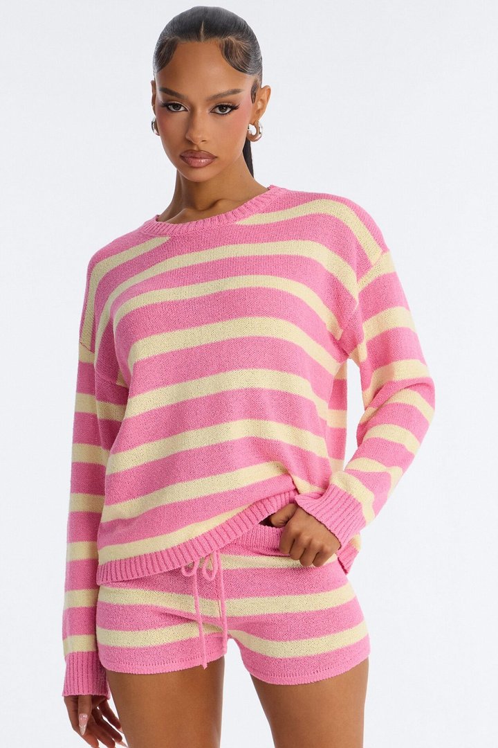 Emely Striped Crochet Short Set - Pink/combo