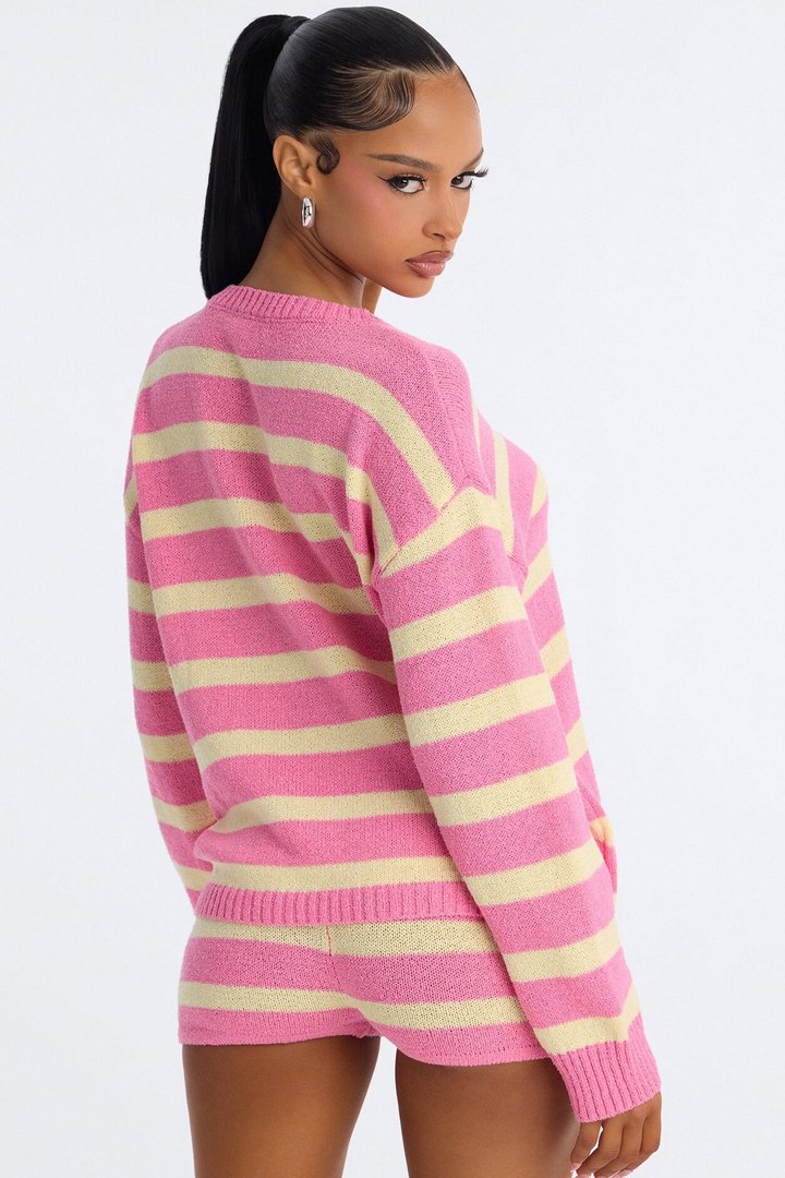 Emely Striped Crochet Short Set - Pink/combo