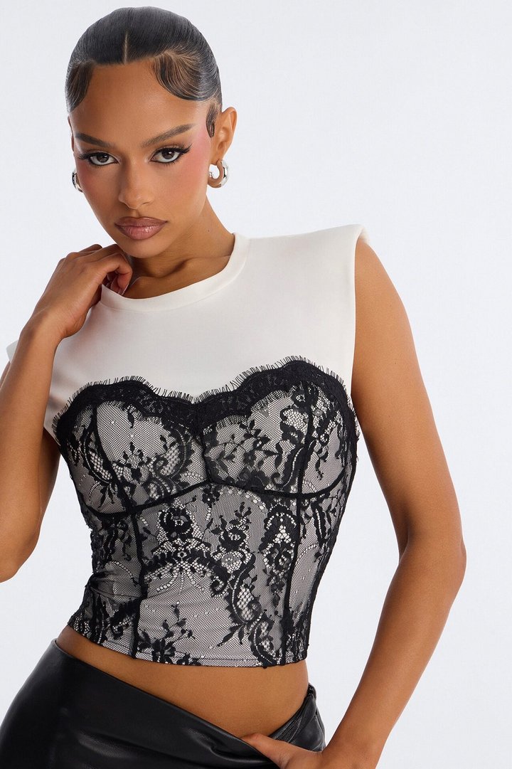 Lena Lace Sleeveless Top - White/combo