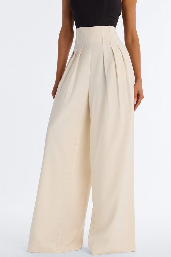 Talia High Rise Corset Waist Wide Leg Pant 33″ - Ivory