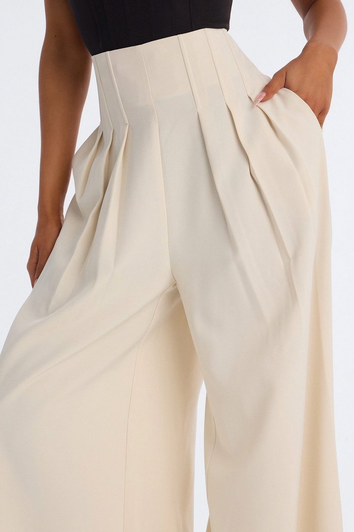 Talia High Rise Corset Waist Wide Leg Pant 33″ - Ivory