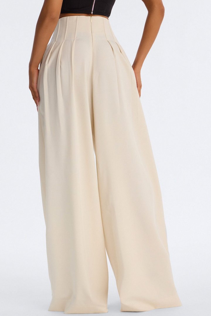 Talia High Rise Corset Waist Wide Leg Pant 33″ - Ivory