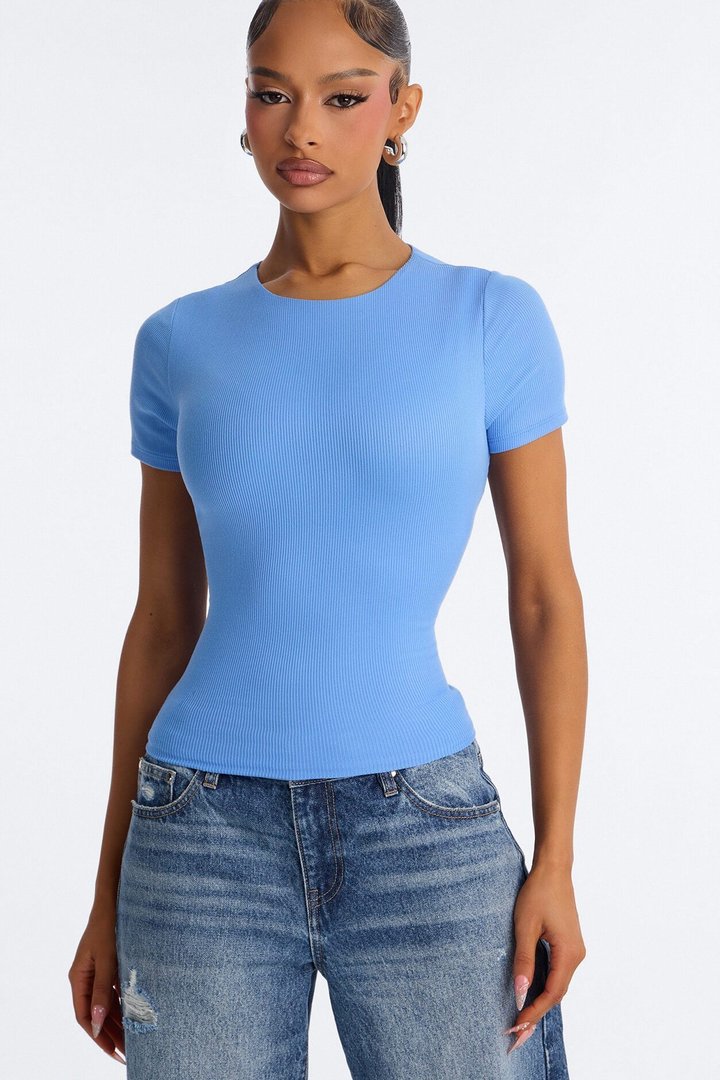 Chloe Crew Neck Short Sleeve Tee - Periwinkle