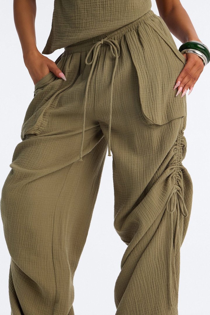 Hayden Backless Gauze Pant Set - Olive