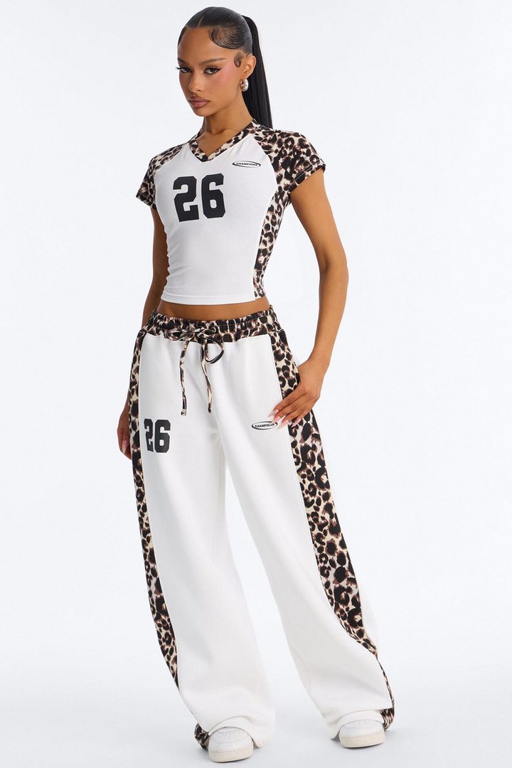 Piper Leopard Wide Leg Fleece Lounge Set - White/combo