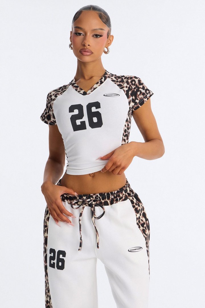 Piper Leopard Wide Leg Fleece Lounge Set - White/combo