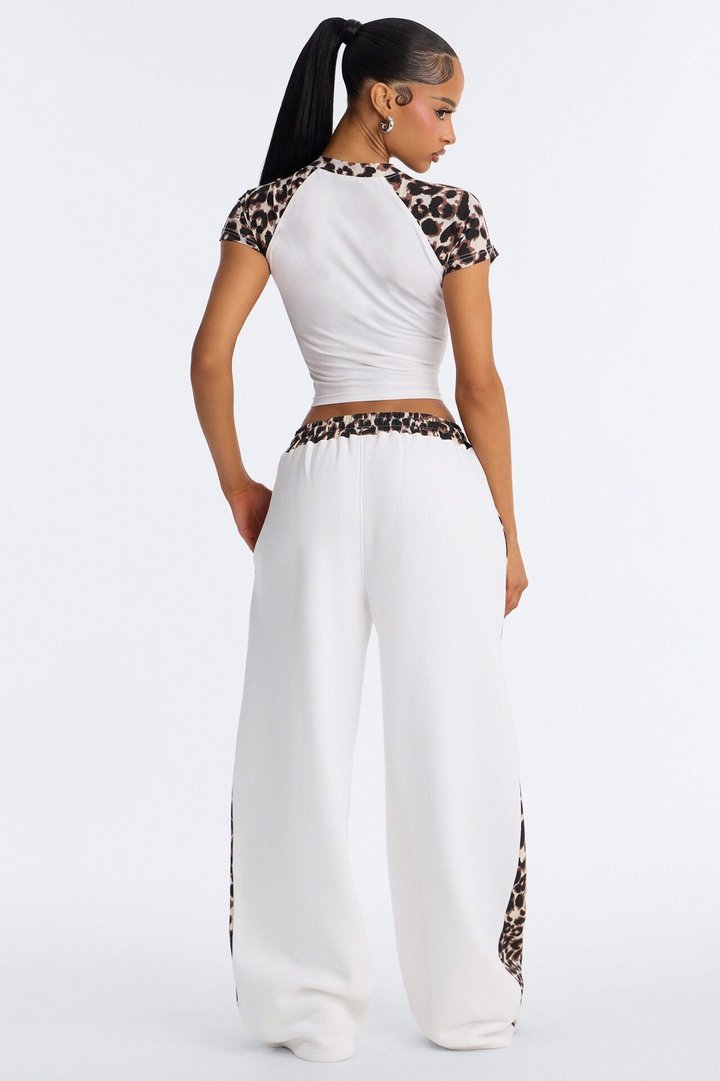 Piper Leopard Wide Leg Fleece Lounge Set - White/combo