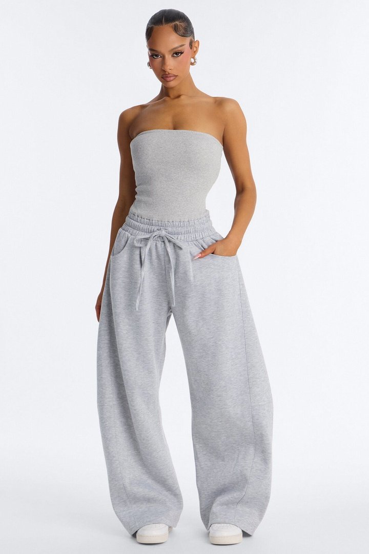 Jules Knit Tube With Fleece Barrel Leg Jumpsuit - Grey