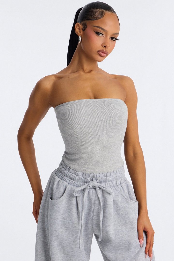 Jules Knit Tube With Fleece Barrel Leg Jumpsuit - Grey