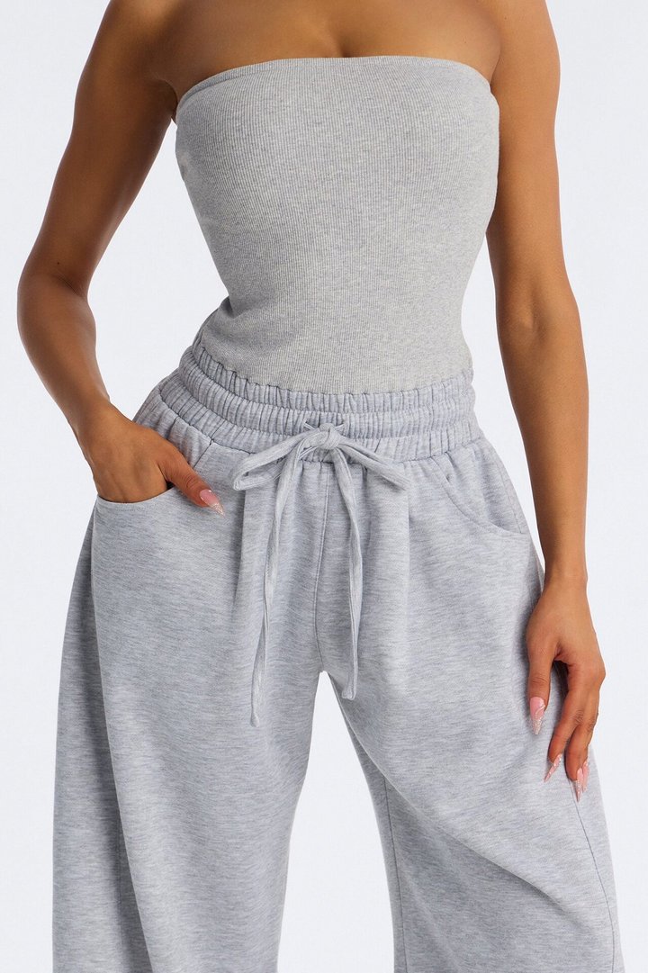 Jules Knit Tube With Fleece Barrel Leg Jumpsuit - Grey