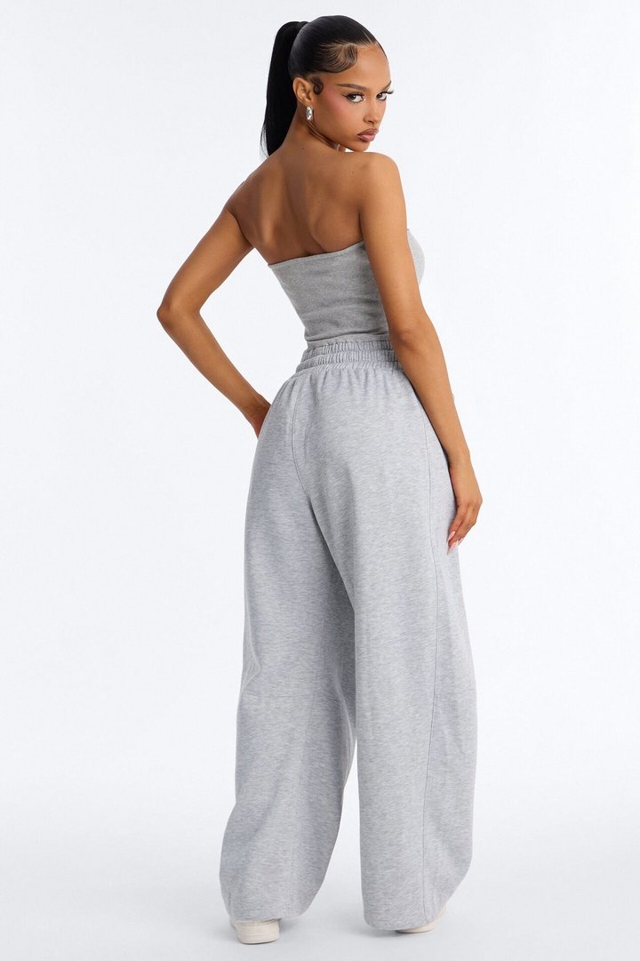Jules Knit Tube With Fleece Barrel Leg Jumpsuit - Grey