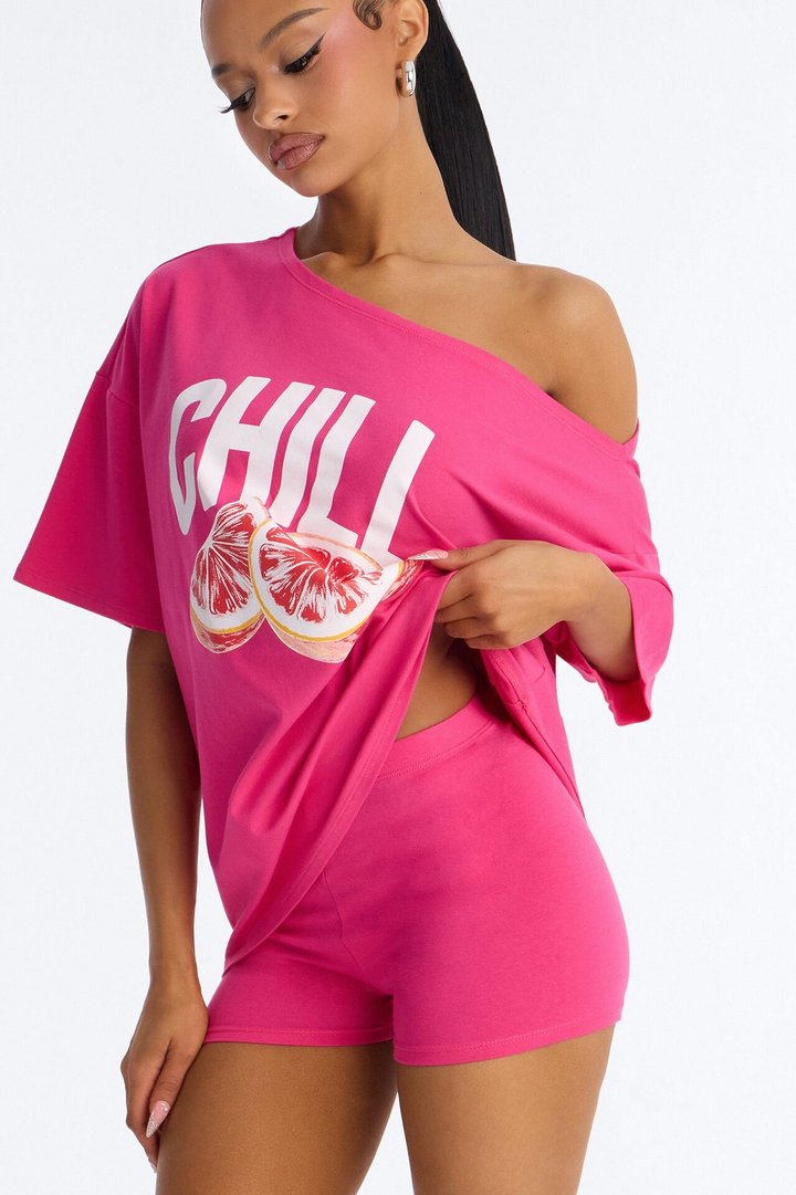 So Chill Off Shoulder Short Set - Pink
