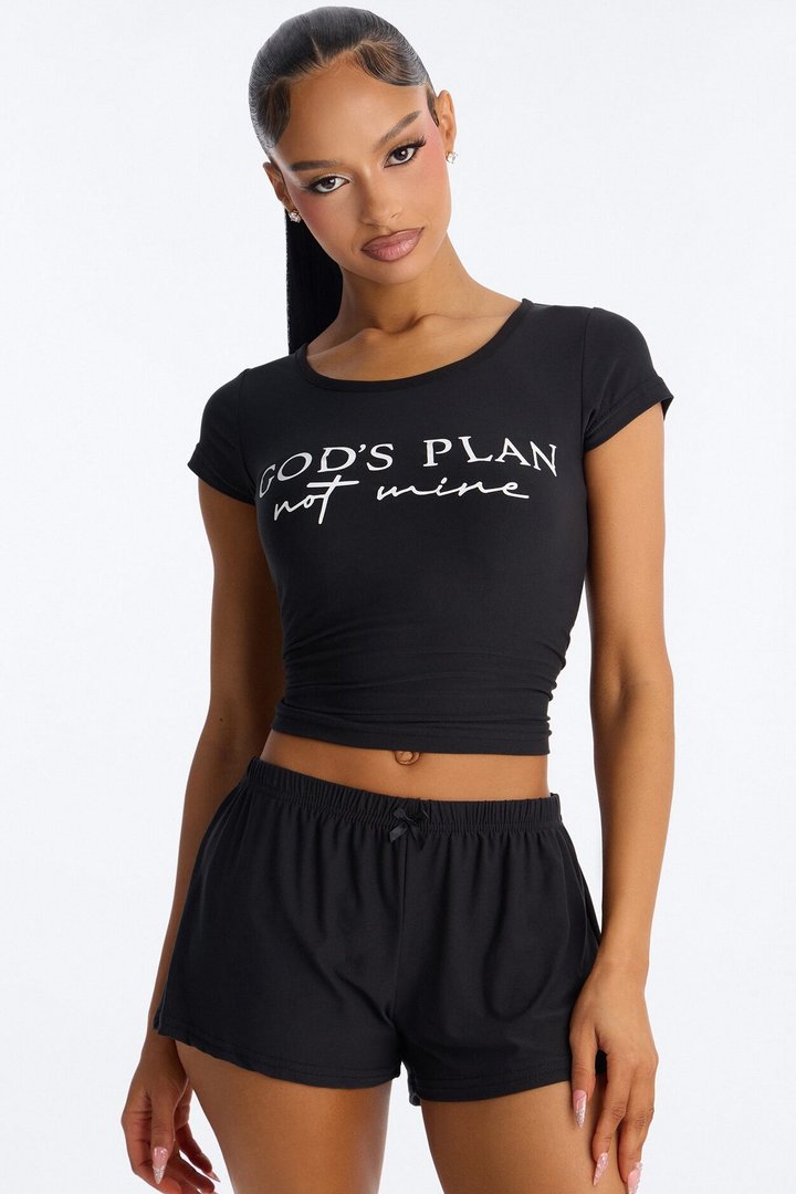 Gods Plan Not Mine PJ Short Set - Black