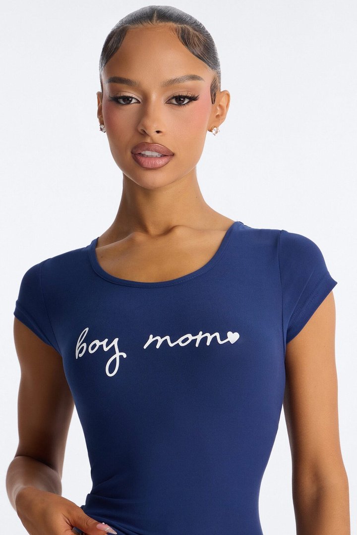 Boy Mom Cropped PJ Short Set - Blue