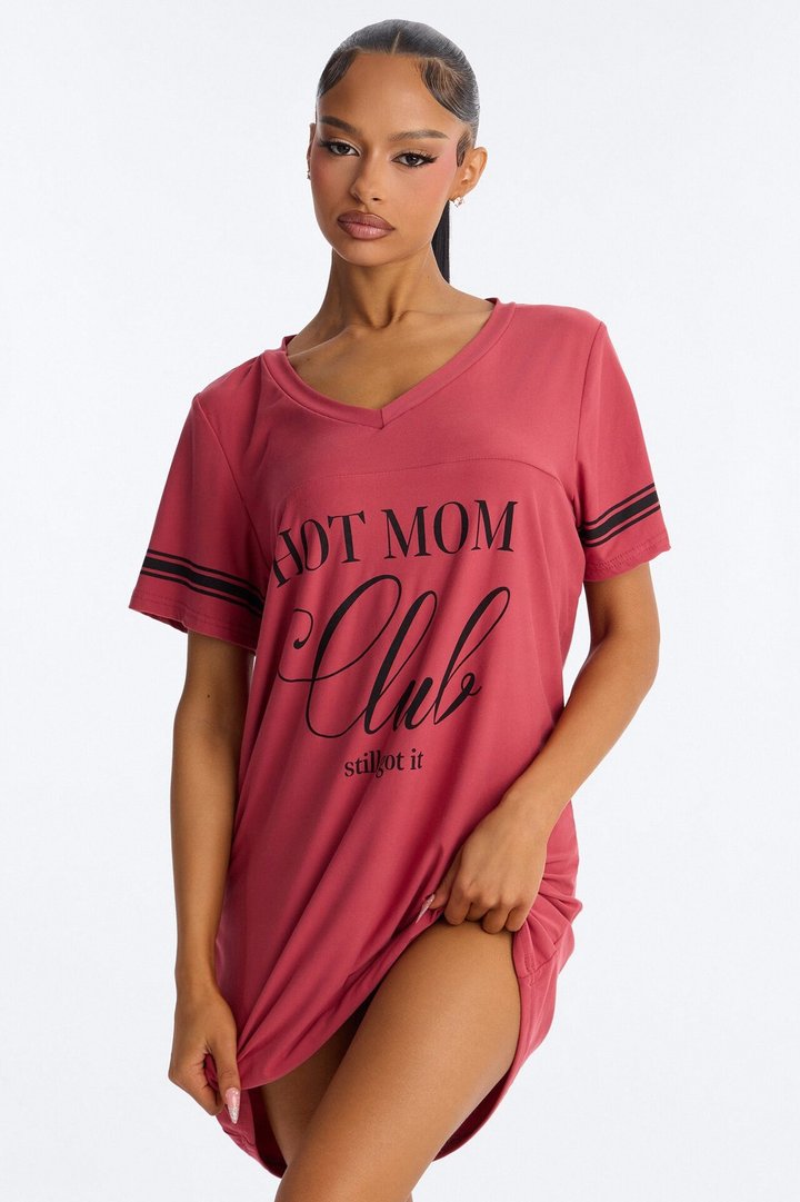 The Hot Mom Club Varsity PJ Dorm Shirt - Rose/Combo