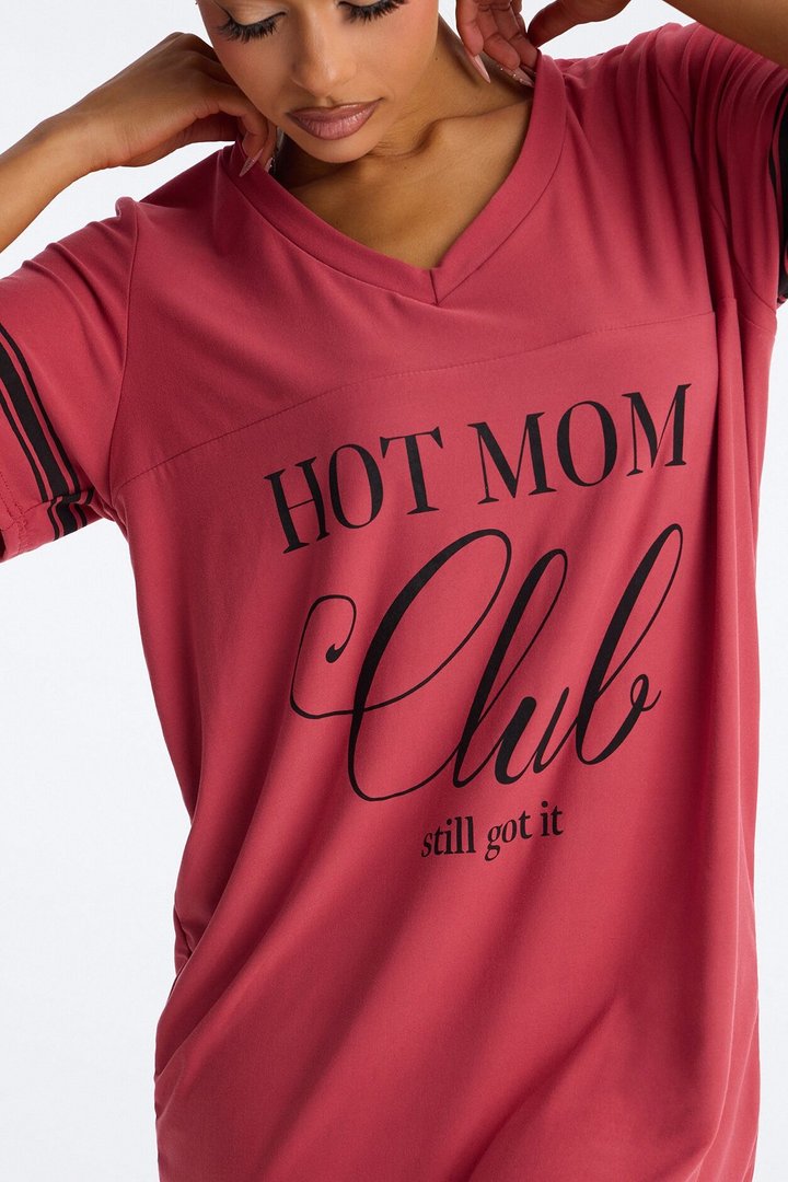 The Hot Mom Club Varsity PJ Dorm Shirt - Rose/Combo
