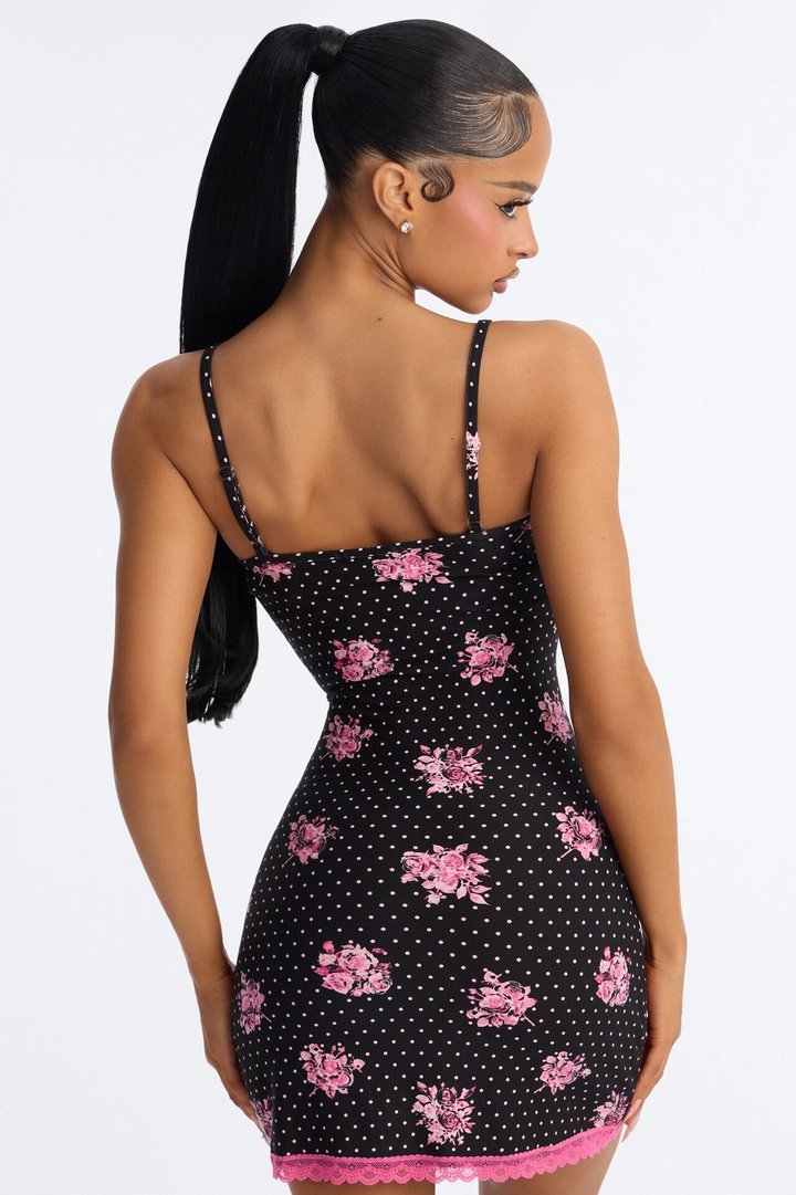 Sweet With An Edge Polka Dot Rose PJ Cami Sleep Dress - Black/combo
