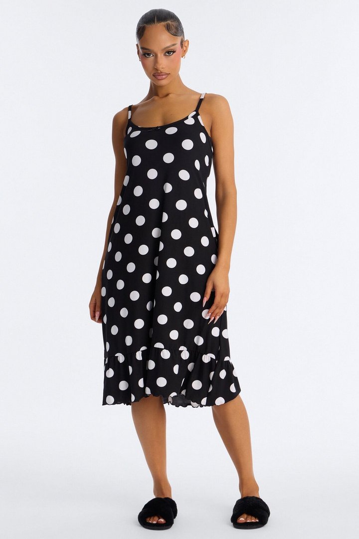 Darling Dot Dream Ruffle PJ Sleep Dress - Black/White