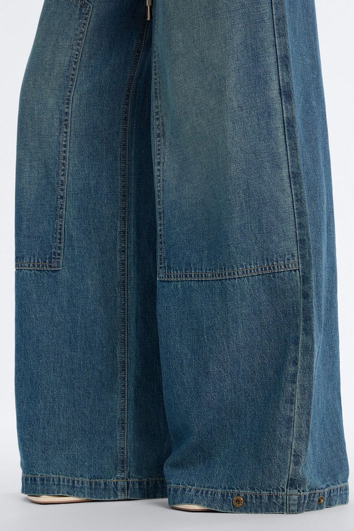 Around The World Linen Blend Pull On Jeans - Dark Wash