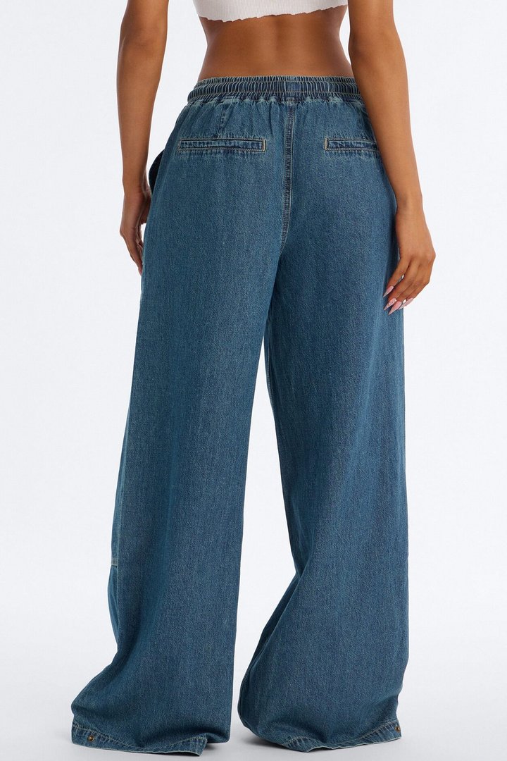 Around The World Linen Blend Pull On Jeans - Dark Wash