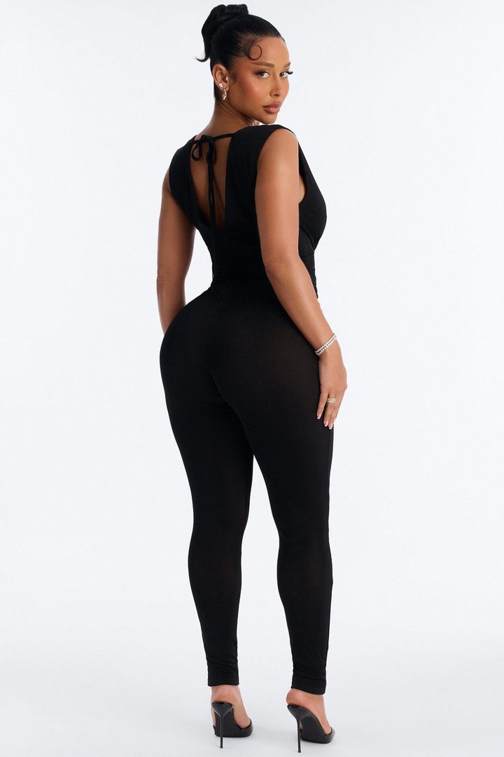 Serena Plunge Sleeveless Catsuit - Black