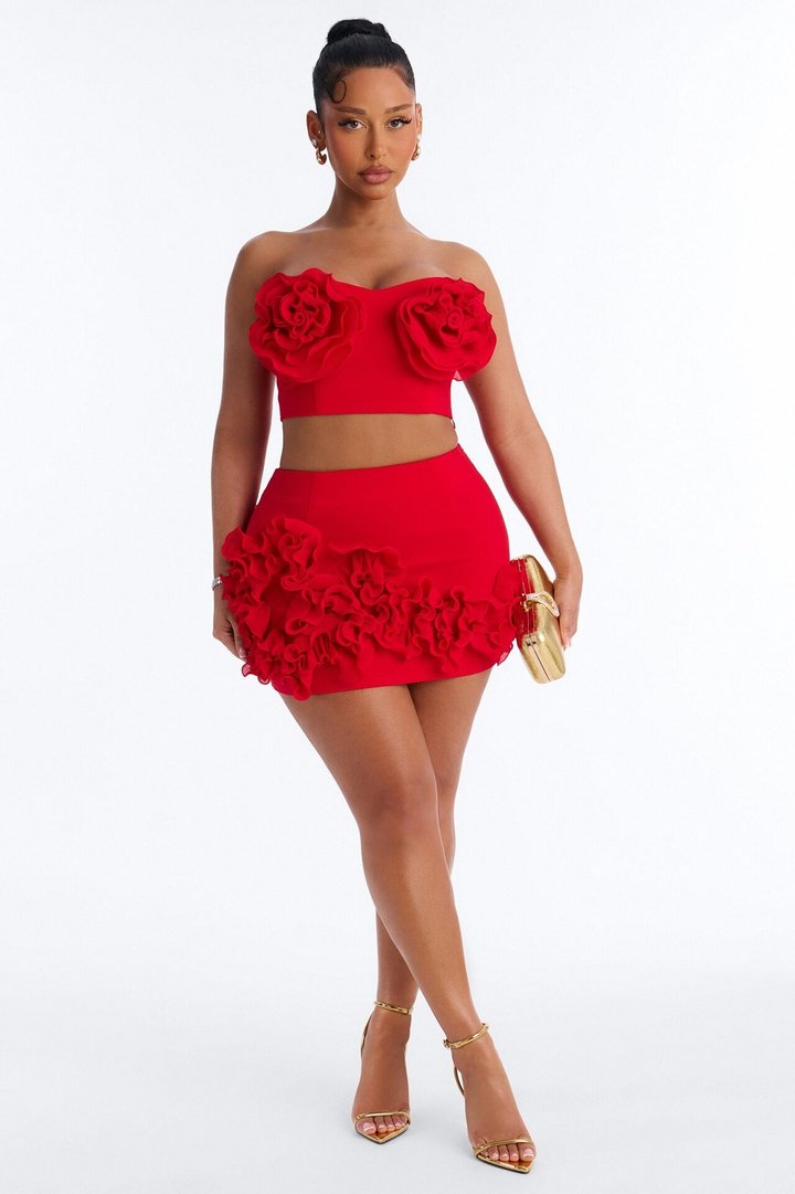 Marcella Ruffle Skirt Set - Red