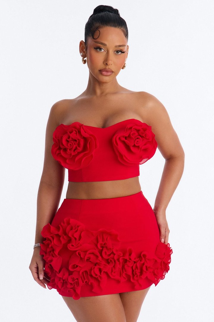 Marcella Ruffle Skirt Set - Red