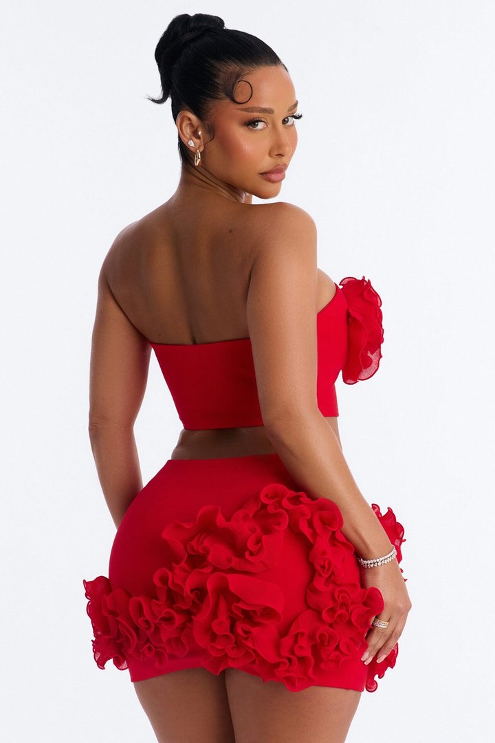 Marcella Ruffle Skirt Set - Red
