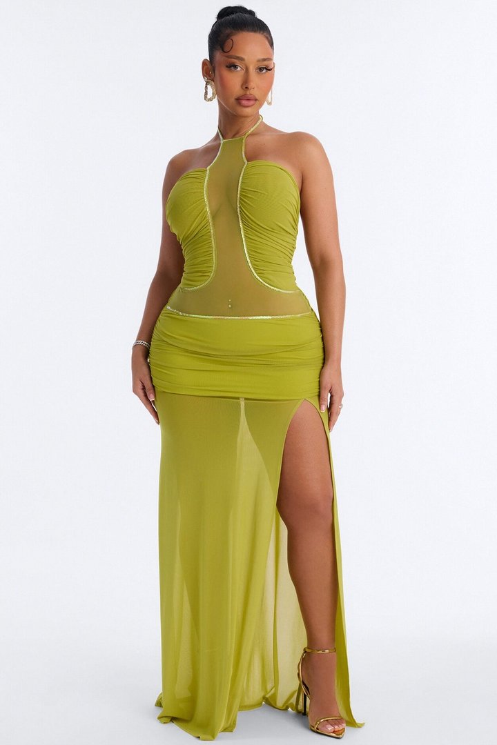 Selina Double Mesh Maxi Dress - Lime