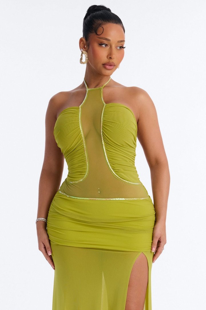 Selina Double Mesh Maxi Dress - Lime