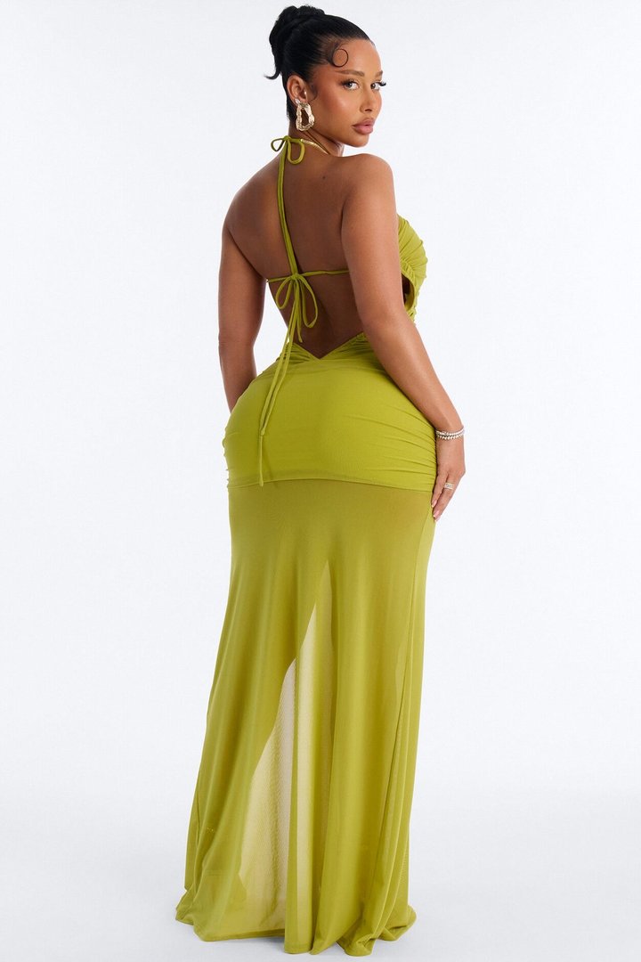 Selina Double Mesh Maxi Dress - Lime