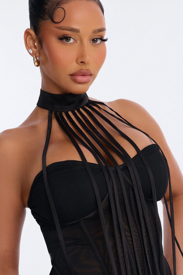 Allison Sheer Corset Maxi Dress - Black