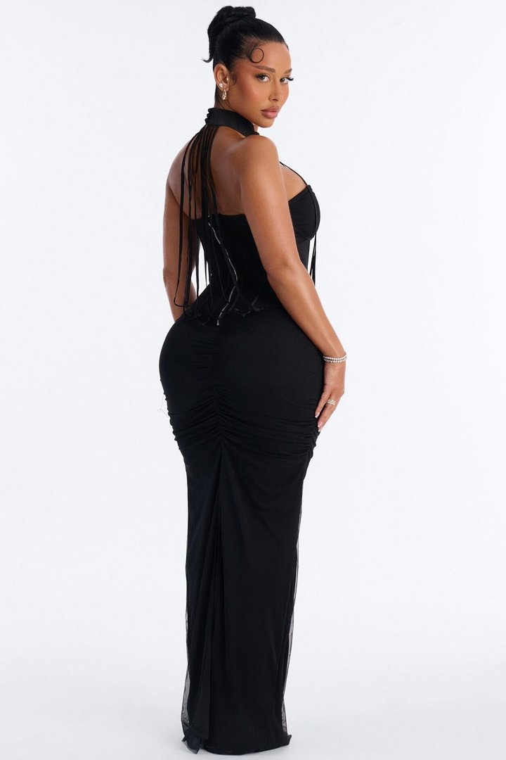 Allison Sheer Corset Maxi Dress - Black