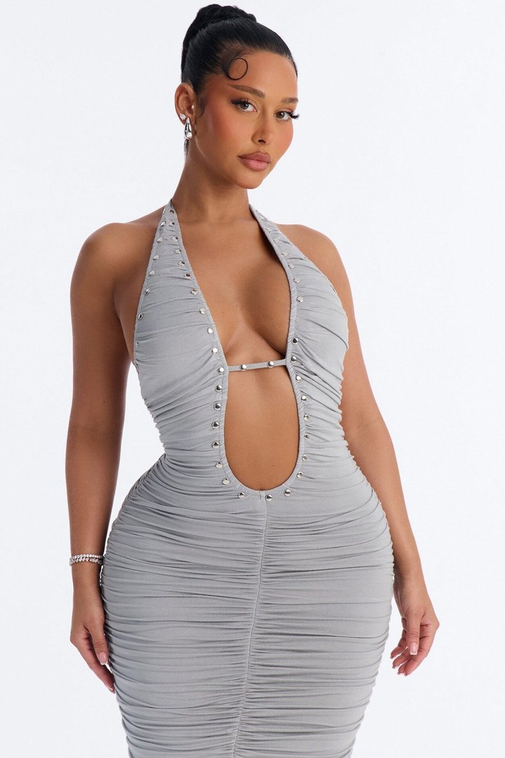 Star Studded Halter Maxi Dress - Grey