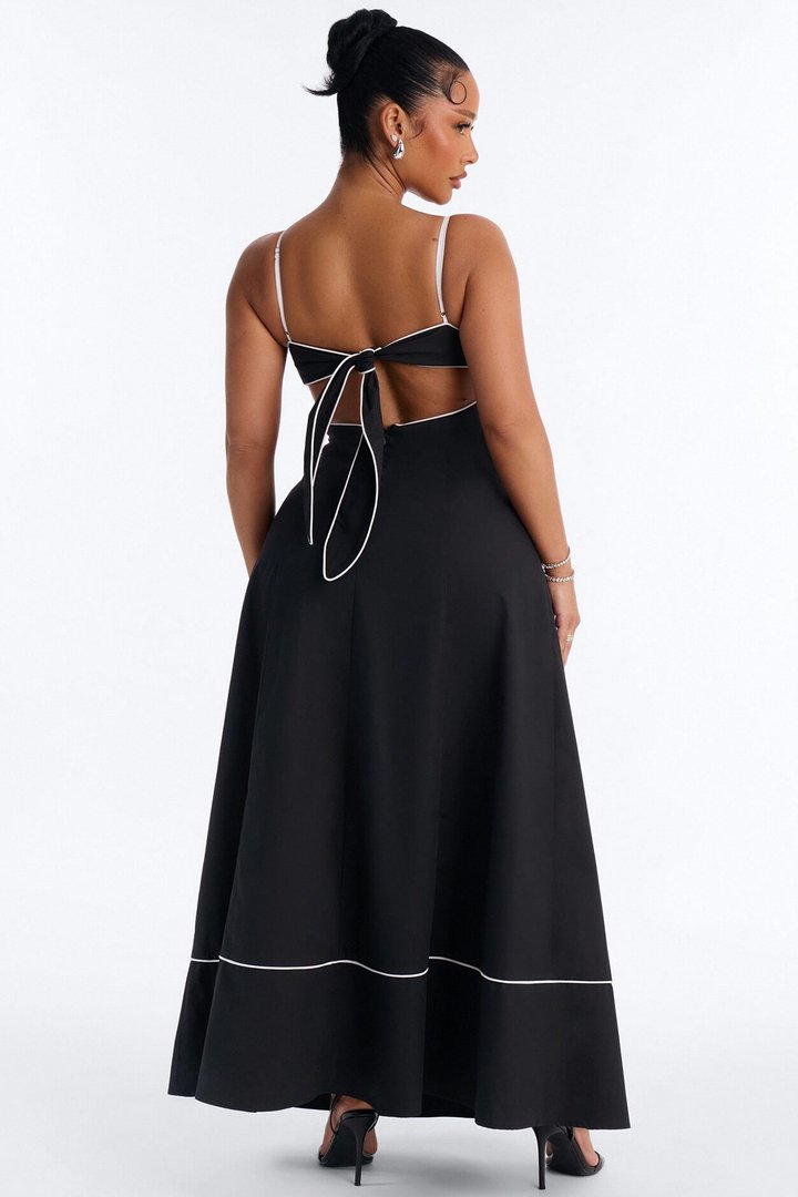 Casual Crush Poplin Maxi Dress - Black/White