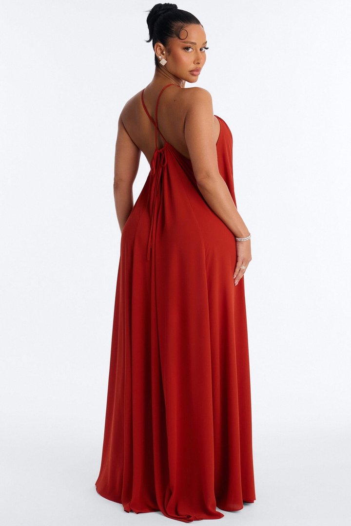 Amara Flowy Chiffon Maxi Dress - Rust