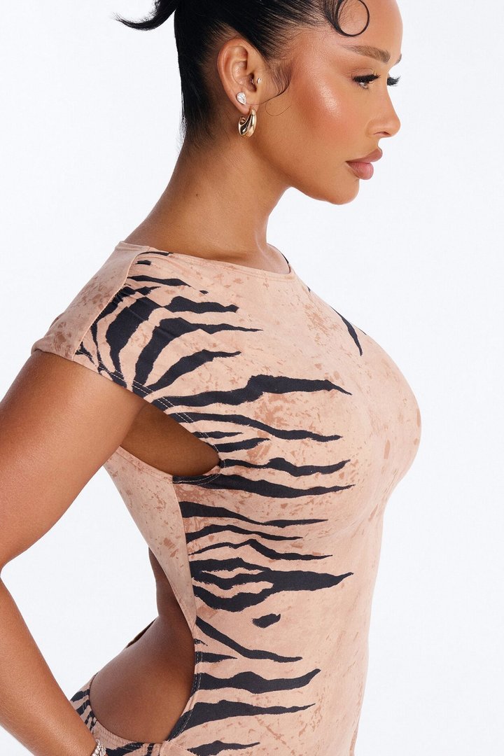 In The Wild Animal Backless Maxi Dress - Taupe/combo