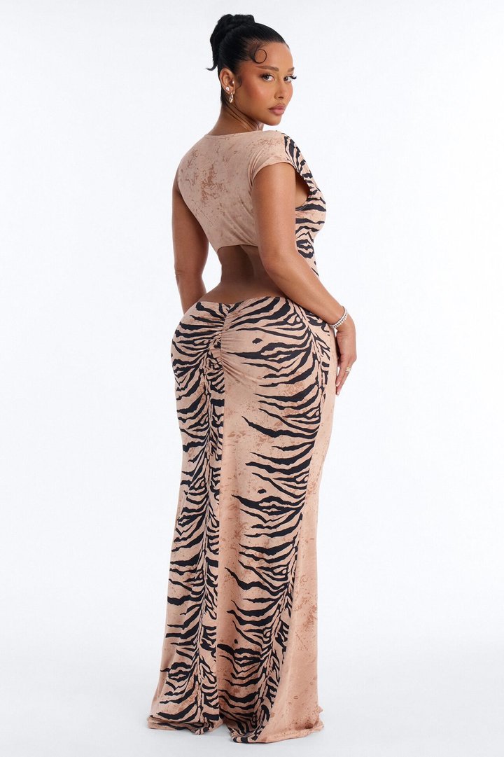 In The Wild Animal Backless Maxi Dress - Taupe/combo